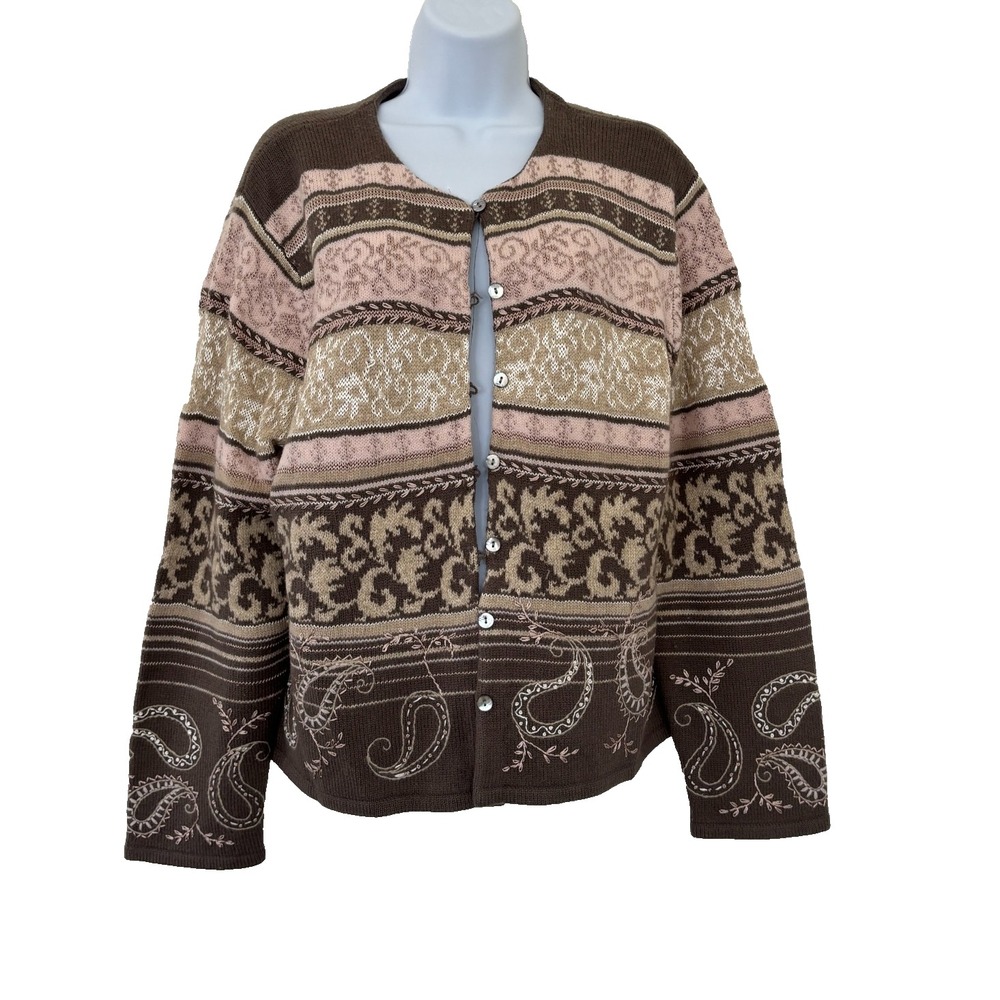 Vintage Susan Bristol Cardigan XL Lambswool Grandma core Cottage Cabin 90s Y2K